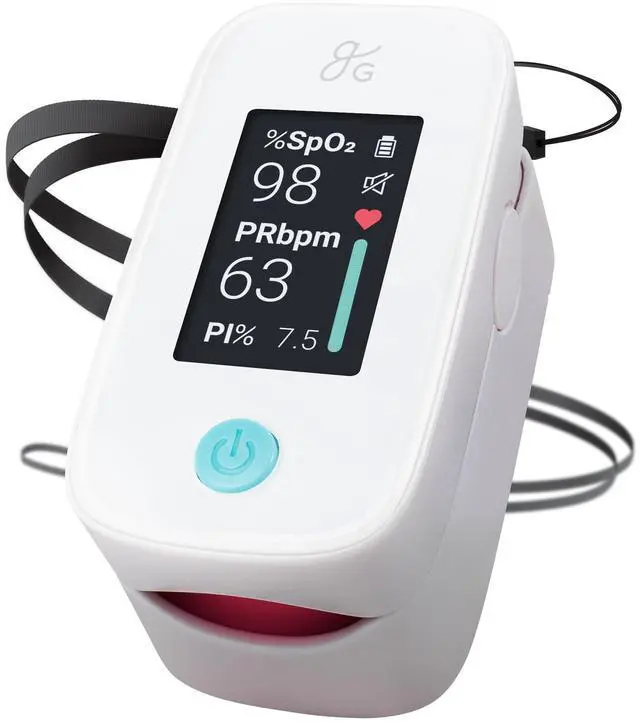 Main image of Finger Pulse Oximeter, Blood Oxygen Meter, Measures SpO2, Heart Rate, and PI, Includes Batteries & Lanyard