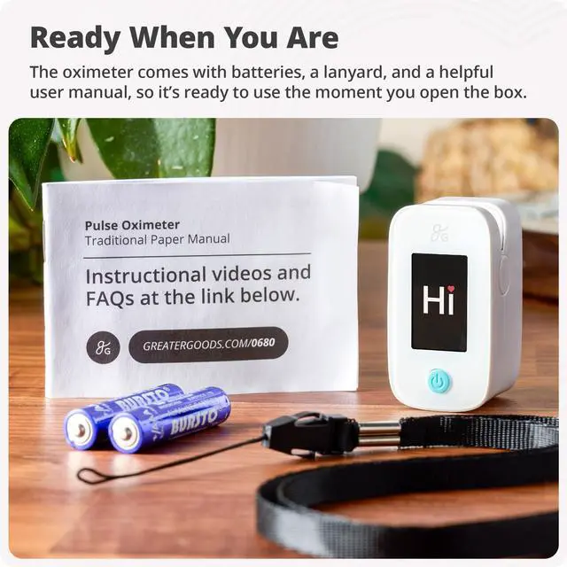 Alt view image 6 of 7 - Finger Pulse Oximeter, Blood Oxygen Meter, Measures SpO2, Heart Rate, and PI, Includes Batteries & Lanyard