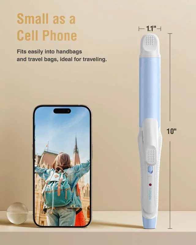 Alt view image 2 of 7 - Europe Travel Curling Iron Mini: Dual Voltage Curling Iron for Traveling - Mini Travel Curling Irons 1 Inch with US Plug, Blue 390 for Fine/Damaged Short Hair