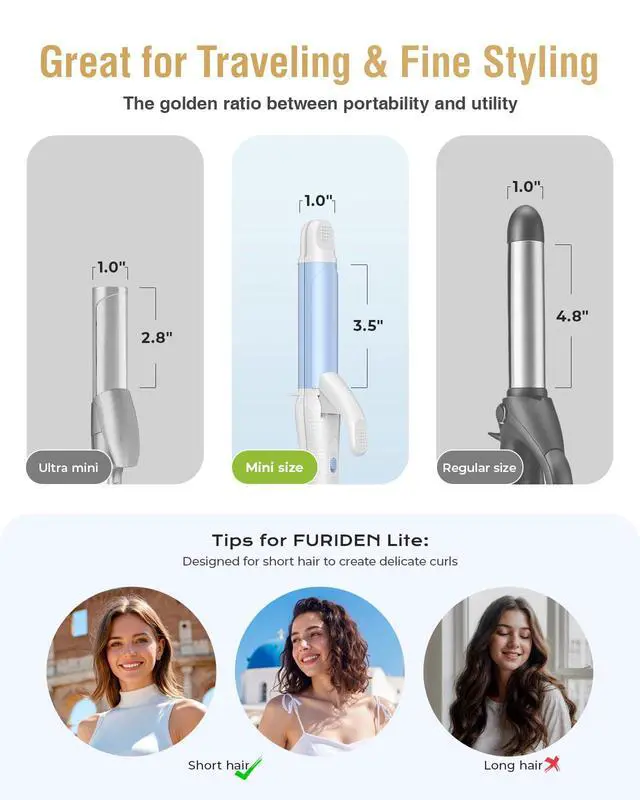 Alt view image 4 of 7 - Europe Travel Curling Iron Mini: Dual Voltage Curling Iron for Traveling - Mini Travel Curling Irons 1 Inch with US Plug, Blue 390 for Fine/Damaged Short Hair