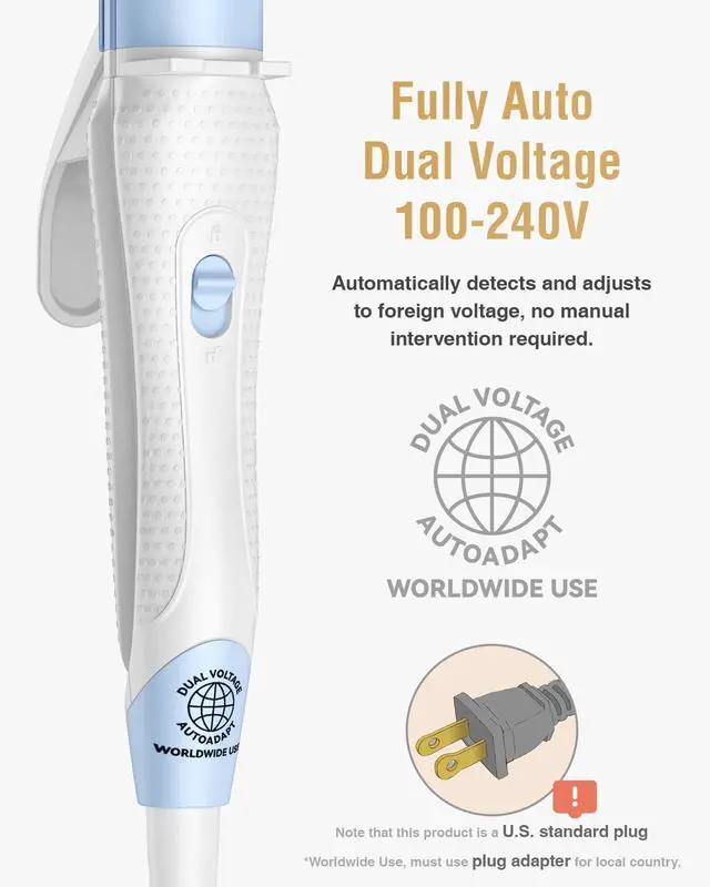 Alt view image 3 of 7 - Europe Travel Curling Iron Mini: Dual Voltage Curling Iron for Traveling - Mini Travel Curling Irons 1 Inch with US Plug, Blue 390 for Fine/Damaged Short Hair