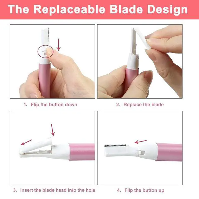 Alt view image 5 of 6 - Electric Eyebrow Trimmer for Women, Facial Hair Razor Removal for Men, Mini Epilator for Bikini, Remover for Face, Chin, Peach Puzz, Lips, Body, Arms, Legs, Battery Operated (Pink)