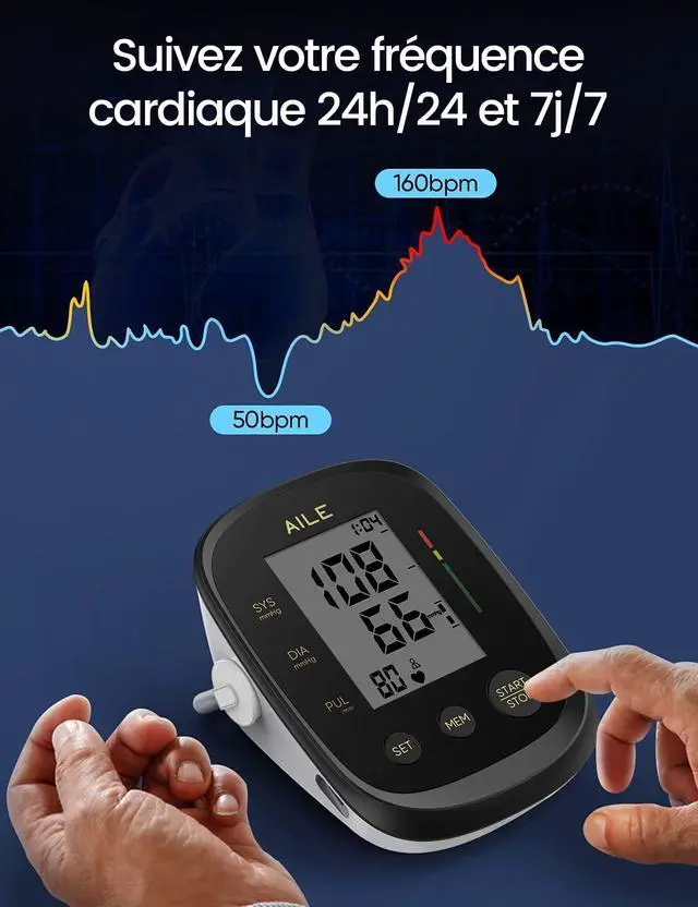 Alt view image 5 of 7 - Blood Pressure Monitor,Aile Blood Pressure Machine Upper Arm Large Cuff(8.7"-16.5" Adjustable),Automatic high Blood Pressure Cuff for Home use (Black)