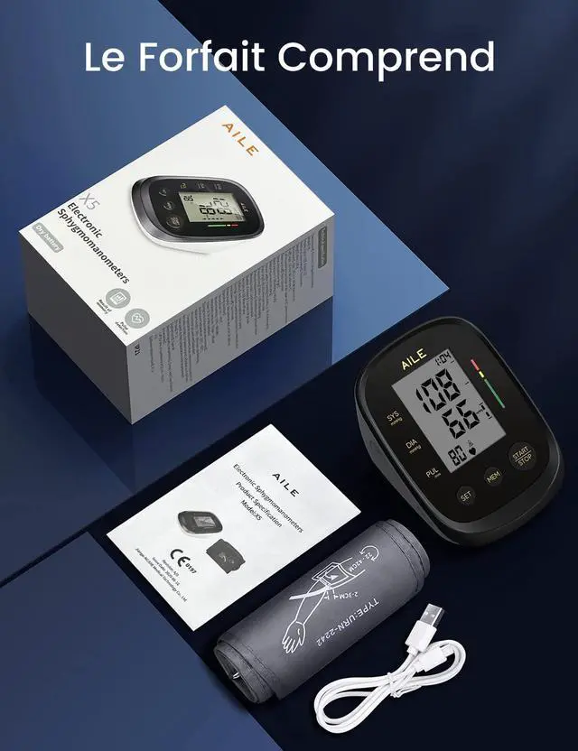 Alt view image 7 of 7 - Blood Pressure Monitor,Aile Blood Pressure Machine Upper Arm Large Cuff(8.7"-16.5" Adjustable),Automatic high Blood Pressure Cuff for Home use (Black)
