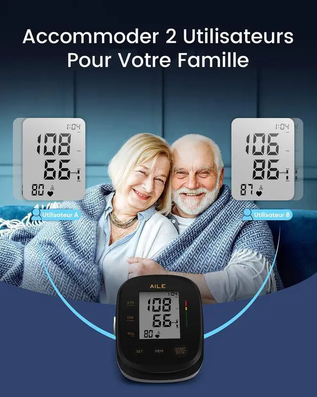 Alt view image 6 of 7 - Blood Pressure Monitor,Aile Blood Pressure Machine Upper Arm Large Cuff(8.7"-16.5" Adjustable),Automatic high Blood Pressure Cuff for Home use (Black)