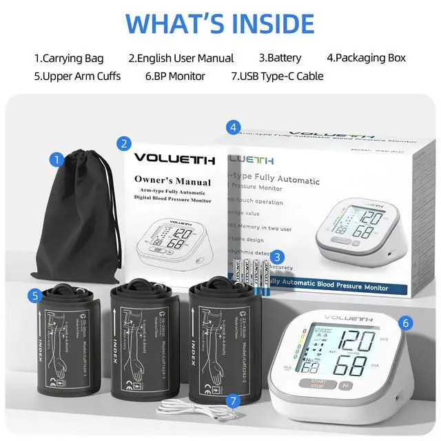 Alt view image 7 of 7 - Pediatric Blood Pressure Cuff, Blood Pressure Machine for Home Use - 3 Size Cuffs, Small 4"-8", Medium 6"-10" and Large 7"-17", Perfect for Family Health Monitoring