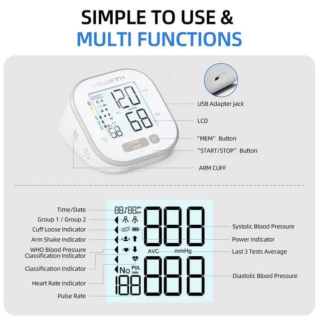 Alt view image 4 of 7 - Pediatric Blood Pressure Cuff, Blood Pressure Machine for Home Use - 3 Size Cuffs, Small 4"-8", Medium 6"-10" and Large 7"-17", Perfect for Family Health Monitoring