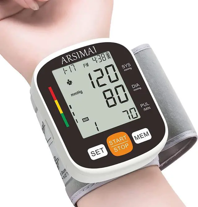 Main image of Automatic Wrist Blood Pressure Monitor: Adjustable Cuff + 2AAA Battery and Storage Case - Irregular Heartbeat Detector & 198 Readings Memory Function & Large LCD Screen