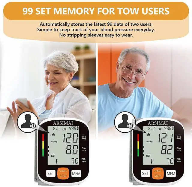 Alt view image 4 of 7 - Automatic Wrist Blood Pressure Monitor: Adjustable Cuff + 2AAA Battery and Storage Case - Irregular Heartbeat Detector & 198 Readings Memory Function & Large LCD Screen