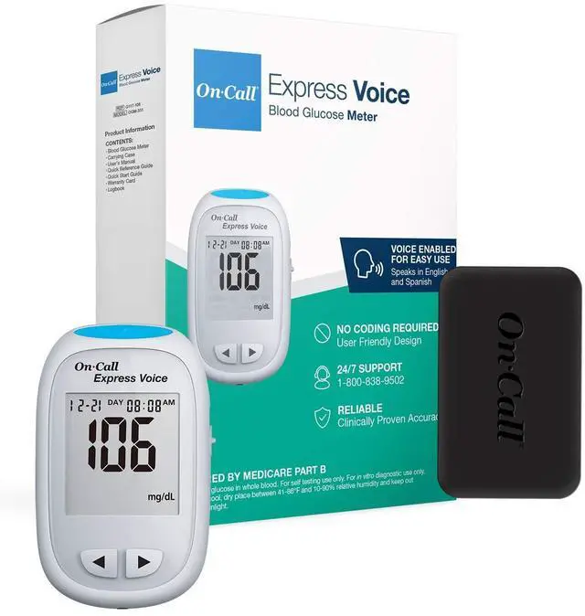 Main image of Blood Glucose Monitor Meter Express Voice, Bilingual (English/Spanish) Guidance, 300 Test Storage, Large Display, Accurate Diabetic Blood Sugar Results in Seconds, Travel Case