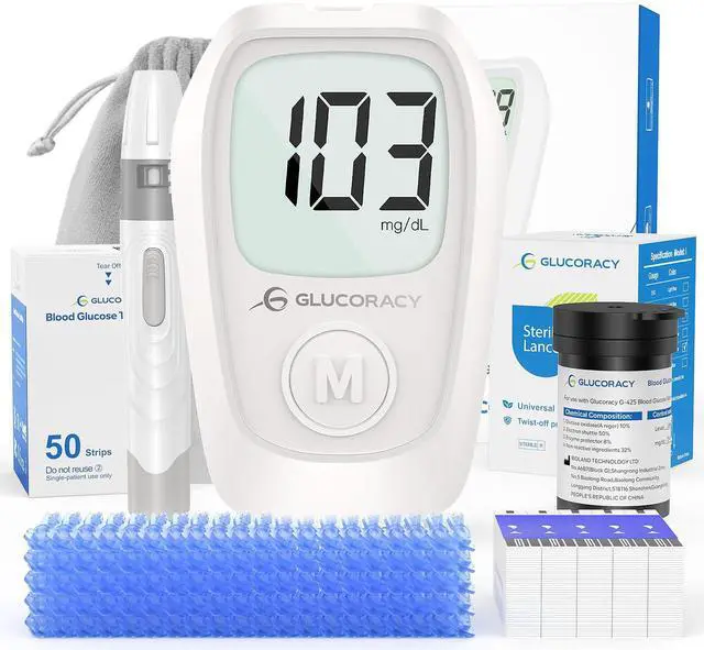 Main image of G-425 Glucose Monitor Kit, Blood Sugar Monitor with Glucose Meter, Lancing Device, 50 Test Strips and 50 Lancets, Blood sugar testing kit for Home Use, Diabetes Home Testing Kit