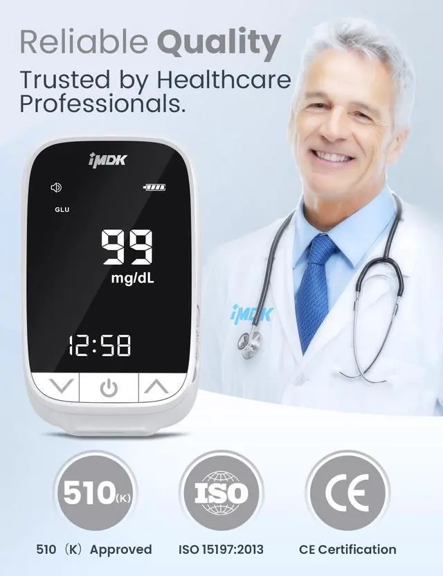 Alt view image 3 of 7 - IMDK Blood Sugar Test Kit, Precision Blood Glucose Monitor Kit with 50 Glucometer Strips, 50 Lancets, 1 Lancing Device and 1 Control Solution, High Accuracy ± 9% & No Coding Required