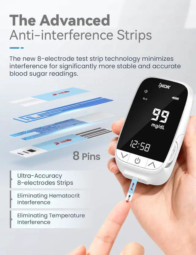 Alt view image 5 of 7 - IMDK Blood Sugar Test Kit, Precision Blood Glucose Monitor Kit with 50 Glucometer Strips, 50 Lancets, 1 Lancing Device and 1 Control Solution, High Accuracy ± 9% & No Coding Required