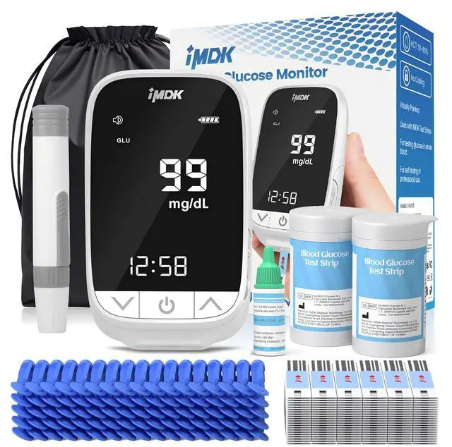 Alt view image 2 of 7 - IMDK Blood Sugar Test Kit, Precision Blood Glucose Monitor Kit with 50 Glucometer Strips, 50 Lancets, 1 Lancing Device and 1 Control Solution, High Accuracy ± 9% & No Coding Required