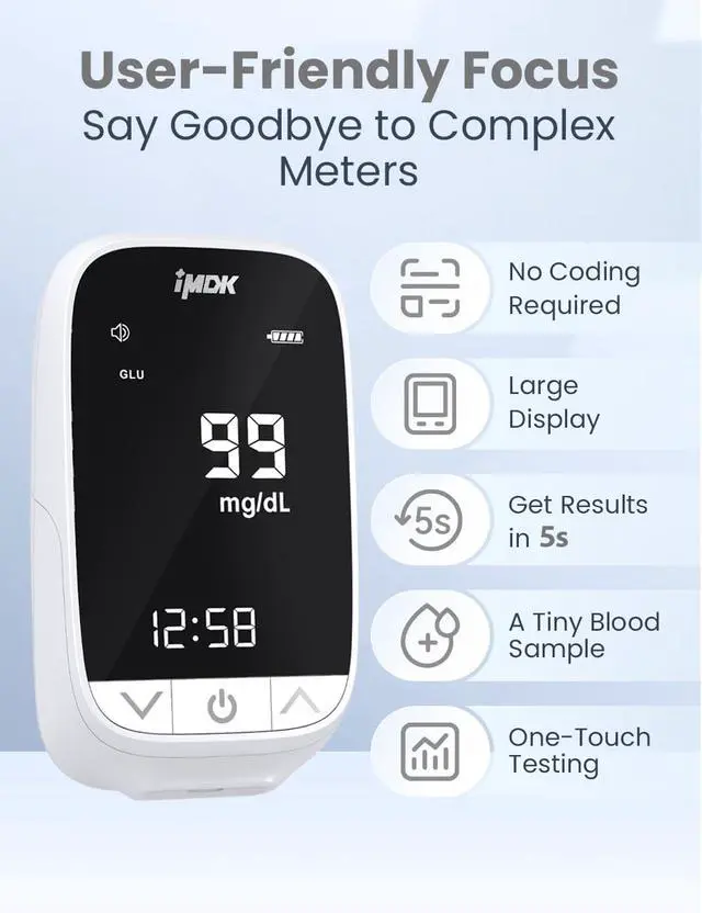Alt view image 6 of 7 - IMDK Blood Sugar Test Kit, Precision Blood Glucose Monitor Kit with 50 Glucometer Strips, 50 Lancets, 1 Lancing Device and 1 Control Solution, High Accuracy ± 9% & No Coding Required