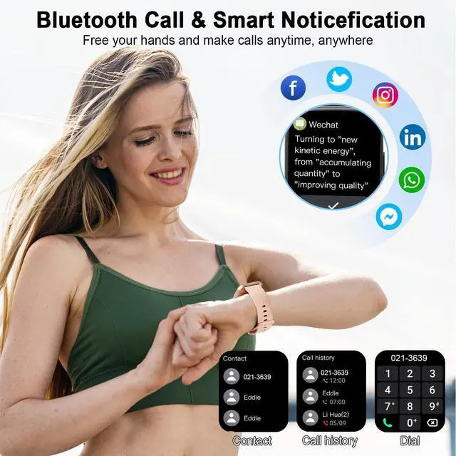Alt view image 3 of 7 - Smart Watch for Women, 1.95" HD Touchscreen Fitness Tracker with Bluetooth Calling, Fitness Watch with 110+ Sports Modes/Heart Rate/Sleep Monitor, IP68 Waterproof Smartwatch for Android iOS, Pink