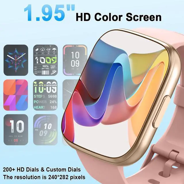 Alt view image 2 of 7 - Smart Watch for Women, 1.95" HD Touchscreen Fitness Tracker with Bluetooth Calling, Fitness Watch with 110+ Sports Modes/Heart Rate/Sleep Monitor, IP68 Waterproof Smartwatch for Android iOS, Pink