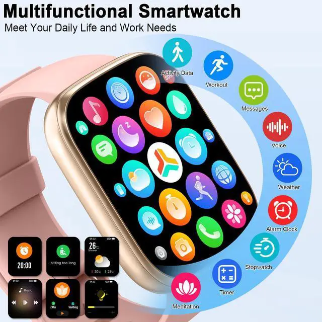 Alt view image 5 of 7 - Smart Watch for Women, 1.95" HD Touchscreen Fitness Tracker with Bluetooth Calling, Fitness Watch with 110+ Sports Modes/Heart Rate/Sleep Monitor, IP68 Waterproof Smartwatch for Android iOS, Pink