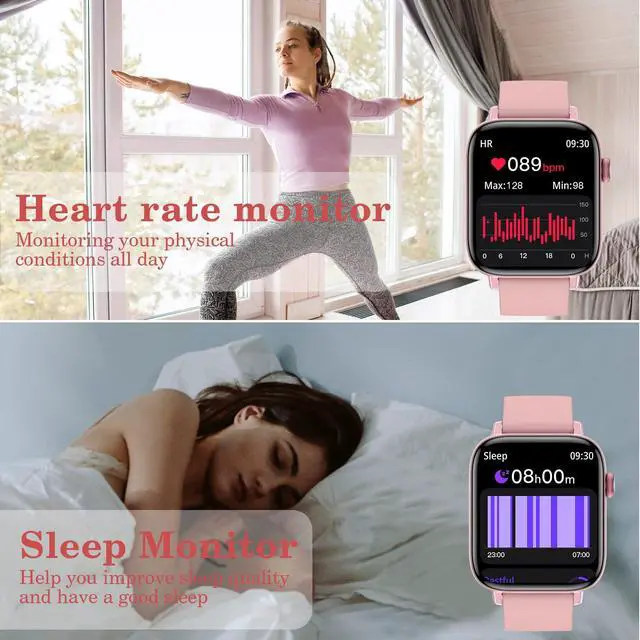 Alt view image 4 of 7 - 1.9" Smart Watch for Women - Bluetooth Call Fitness Tracker with Heart Rate/Sleep Monitor/Menstrual Reminder, DIY Watch Face Waterproof Smartwatch Compatible with Android iPhone (Pink)