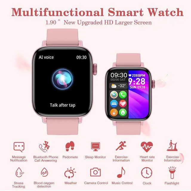 Alt view image 5 of 7 - 1.9" Smart Watch for Women - Bluetooth Call Fitness Tracker with Heart Rate/Sleep Monitor/Menstrual Reminder, DIY Watch Face Waterproof Smartwatch Compatible with Android iPhone (Pink)