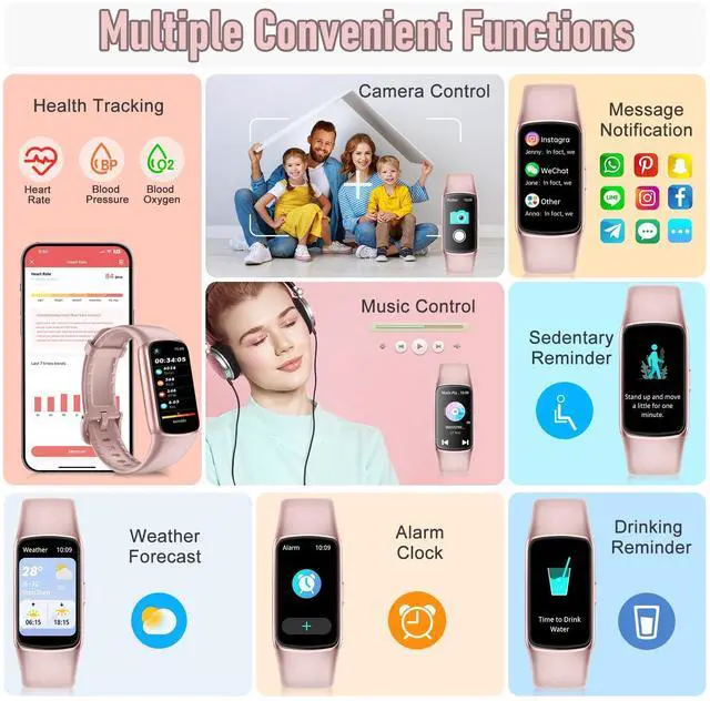 Alt view image 2 of 7 - Fitness Tracker with 24/7 Heart Rate, Blood Oxygen Sleep Monitor, 123 Sports Modes Calories Smart Watch,IP68 Waterproof Step Counter Activity Trackers Health Pedometer for Women Men (Pink)