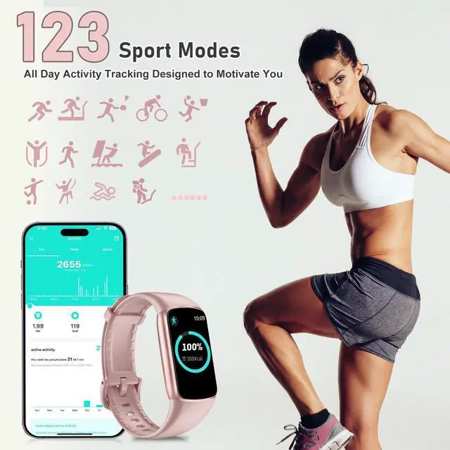 Alt view image 4 of 7 - Fitness Tracker with 24/7 Heart Rate, Blood Oxygen Sleep Monitor, 123 Sports Modes Calories Smart Watch,IP68 Waterproof Step Counter Activity Trackers Health Pedometer for Women Men (Pink)