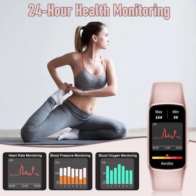 Alt view image 5 of 7 - Fitness Tracker with 24/7 Heart Rate, Blood Oxygen Sleep Monitor, 123 Sports Modes Calories Smart Watch,IP68 Waterproof Step Counter Activity Trackers Health Pedometer for Women Men (Pink)