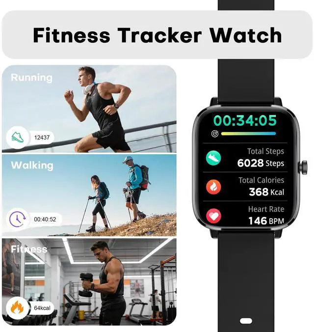 Alt view image 2 of 7 - Fitness Trackers Watch with 24/7 Heart Rate Monitor, Activity Tracker with Pedometer, Calorie & Step Counter, Sleep Monitor - IP68 Waterproof Smart Watches for Women Men, Android & iPhone (Deep Black)