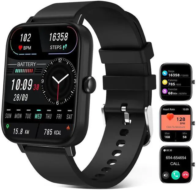 Main image of Fitness Trackers Watch with 24/7 Heart Rate Monitor, Activity Tracker with Pedometer, Calorie & Step Counter, Sleep Monitor - IP68 Waterproof Smart Watches for Women Men, Android & iPhone (Deep Black)