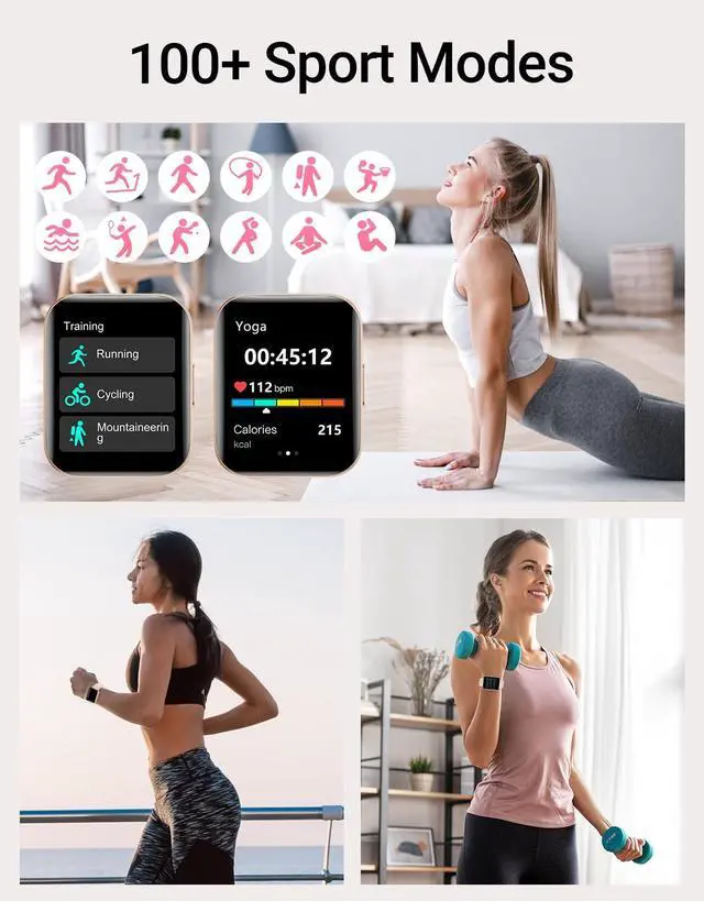 Alt view image 4 of 7 - Smart Watch (Answer/Make Calls), 1.85" Smart Watches for Women Men Digital Watch Fitness Tracker with 100+ Sport Modes Heart Rate Monitor for iOS Android Phones Waterproof (Light Pink)