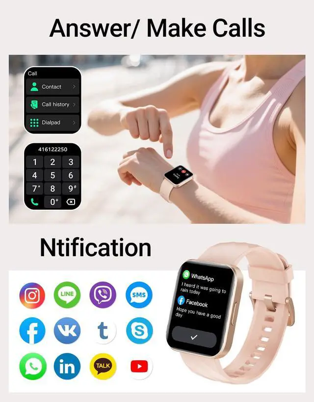 Alt view image 3 of 7 - Smart Watch (Answer/Make Calls), 1.85" Smart Watches for Women Men Digital Watch Fitness Tracker with 100+ Sport Modes Heart Rate Monitor for iOS Android Phones Waterproof (Light Pink)