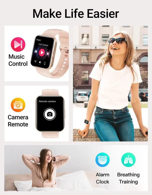 Alt view image 7 of 7 - Smart Watch (Answer/Make Calls), 1.85" Smart Watches for Women Men Digital Watch Fitness Tracker with 100+ Sport Modes Heart Rate Monitor for iOS Android Phones Waterproof (Light Pink)