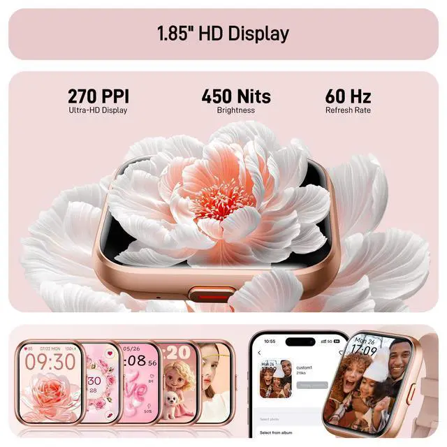 Alt view image 2 of 7 - Smart Watch for Women Android & iPhone, Alexa Built-in, 1.8" Touch Screen Fitness Tracker with Answer/Make Calls, 3ATM Waterproof Heart Rate/Sleep/SpO2 Monitor, Pedometer, 100+ Sport Modes