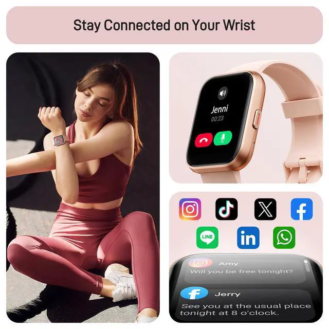Alt view image 3 of 7 - Smart Watch for Women Android & iPhone, Alexa Built-in, 1.8" Touch Screen Fitness Tracker with Answer/Make Calls, 3ATM Waterproof Heart Rate/Sleep/SpO2 Monitor, Pedometer, 100+ Sport Modes