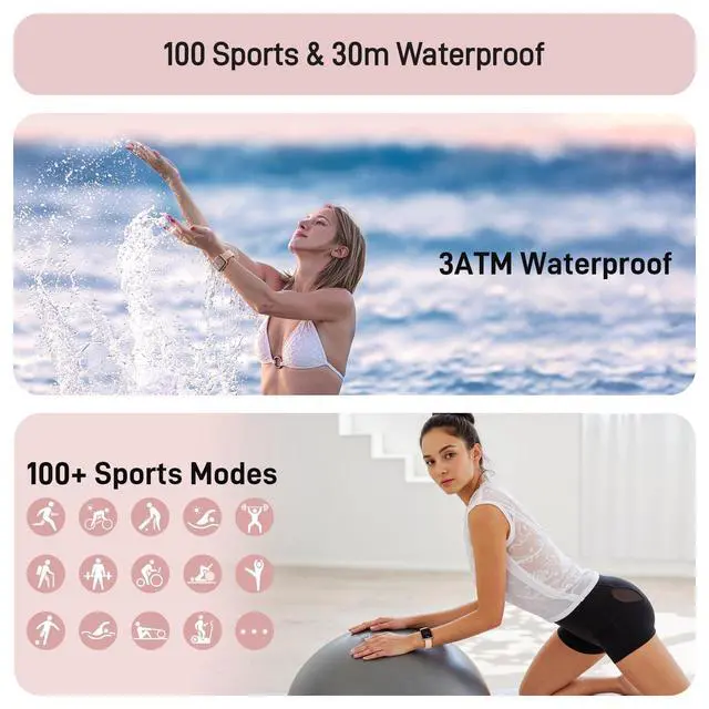 Alt view image 6 of 7 - Smart Watch for Women Android & iPhone, Alexa Built-in, 1.8" Touch Screen Fitness Tracker with Answer/Make Calls, 3ATM Waterproof Heart Rate/Sleep/SpO2 Monitor, Pedometer, 100+ Sport Modes