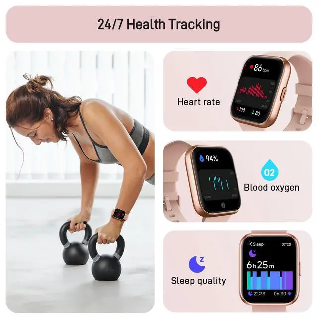 Alt view image 4 of 7 - Smart Watch for Women Android & iPhone, Alexa Built-in, 1.8" Touch Screen Fitness Tracker with Answer/Make Calls, 3ATM Waterproof Heart Rate/Sleep/SpO2 Monitor, Pedometer, 100+ Sport Modes
