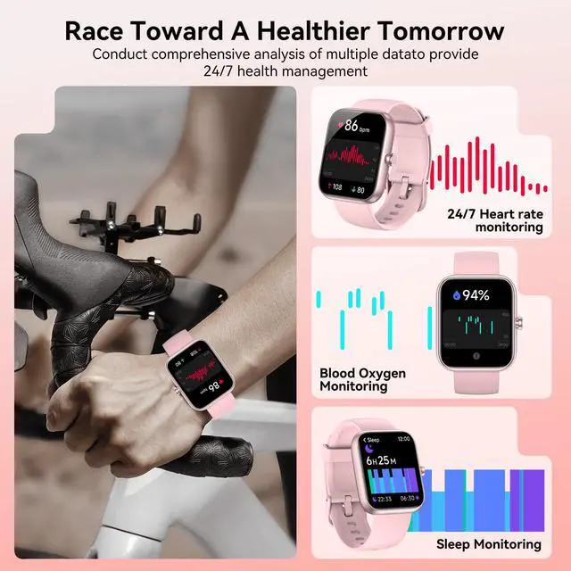 Alt view image 4 of 7 - Smart Watch for Men Women with Alexa Built-in, 1.83" HD Full Touch, Bluetooth Calling, 24/7 Heart Rate Sleep Monitor, 100+ Sport Modes, IP68 Waterproof, Compatible with iOS Android (Pink)