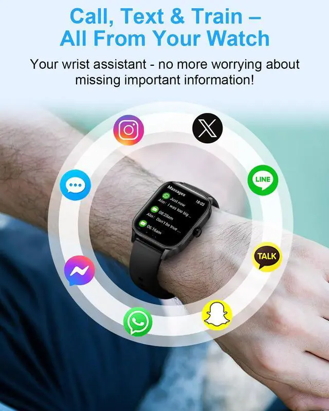 Alt view image 2 of 7 - Smart Watch for Men Women, 1.85"HD Fitness Tracker (Answer/Make Call/Messages),130+ Sport Modes with 24/7 Heart Rate/Sleep Monitor/Pedometer, IP68 Waterproof, Smartwatche for Android&iOS (Black)