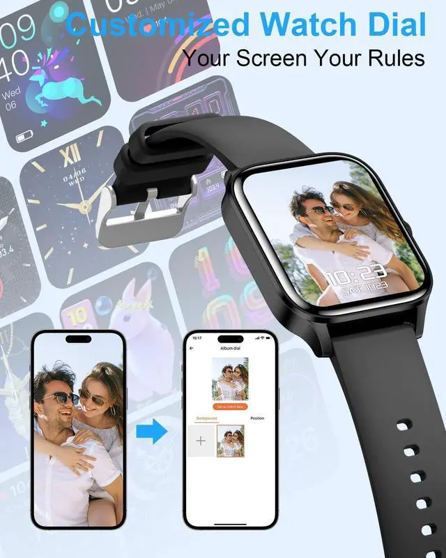 Alt view image 5 of 7 - Smart Watch for Men Women, 1.85"HD Fitness Tracker (Answer/Make Call/Messages),130+ Sport Modes with 24/7 Heart Rate/Sleep Monitor/Pedometer, IP68 Waterproof, Smartwatche for Android&iOS (Black)