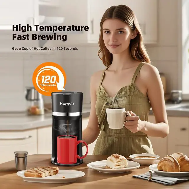 Alt view image 4 of 7 - Small Single Serve Coffee Maker for K Cup and Grounds, Fast Brew One Cup Coffee Machine with One Button, 6 to 12 oz. Brew Sizes, Perfect for Home and Travel, Black