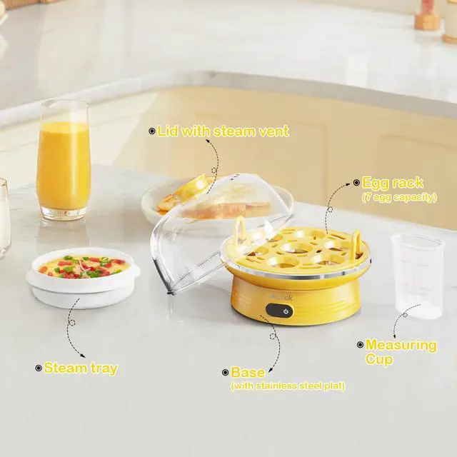 Alt view image 6 of 7 - Easter Rapid Egg Cooker with Touchscreen 7-Egg Capacity, Soft/Medium/Hard-Boiled, Auto Shut-Off, BPA-Free & Dishwasher-Safe Parts, Measuring Cup Included (Yellow)