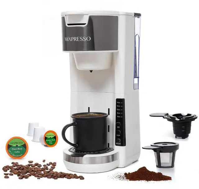 Main image of White Single Serve Coffee Brewer K-Cup Pods Compatible & Ground, 30 oz Compact Coffee Maker Single Serve With 5 Brew Sizes Up To 14 Oz, Fits Travel Mug, Adjustable Drip Tray