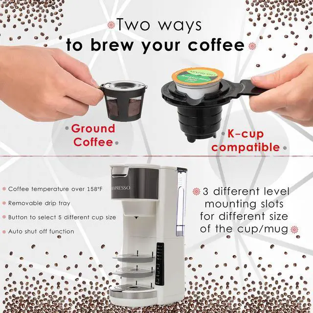Alt view image 2 of 6 - White Single Serve Coffee Brewer K-Cup Pods Compatible & Ground, 30 oz Compact Coffee Maker Single Serve With 5 Brew Sizes Up To 14 Oz, Fits Travel Mug, Adjustable Drip Tray
