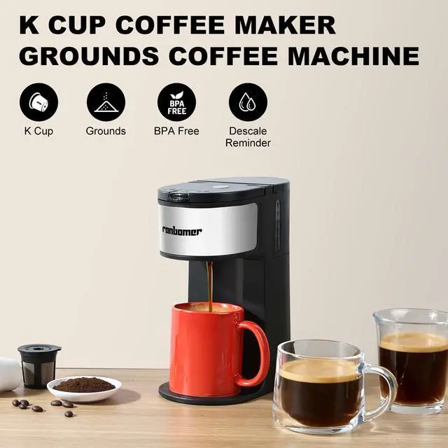 Alt view image 7 of 7 - K Cup Coffee Maker, Single Serve coffee machine or Ground Coffee Machine 2 in 1, 6 to 14 Oz Brew Sizes, Mini One Cup Coffee Maker with Self cleaning Function.