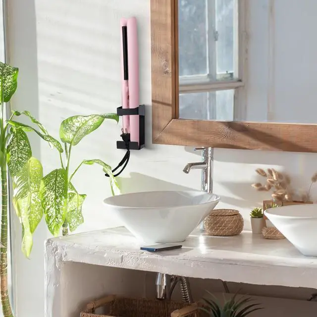 Alt view image 7 of 7 - Curling Iron Holder, Hot Tools Holder, Hair Dryer and Curling Iron Holder Wall Mounted, Hair Tool Organizer for Holds Hair Dryer and Flat Iron and Curling