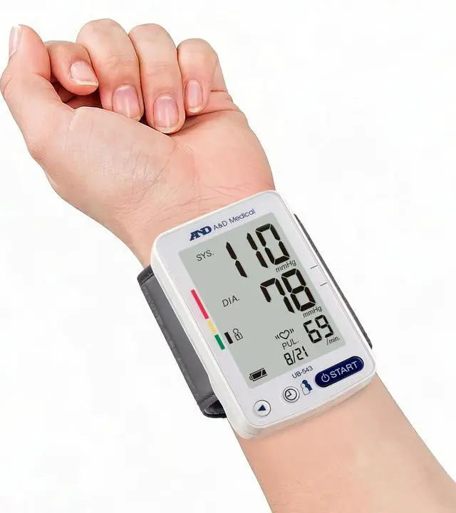 Alt view image 2 of 7 - Essential One Wrist Blood Pressure Monitor for Home Use, UB-543, BP Adjustable Cuff (5.3-8.5"/13.5-21.5 cm), 2 Users, One Button Operation, 60 Reading Memory, Carrying Case, 2 AAA Battery