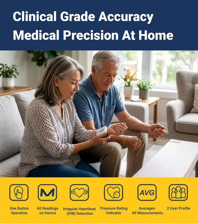 Alt view image 5 of 7 - Essential One Wrist Blood Pressure Monitor for Home Use, UB-543, BP Adjustable Cuff (5.3-8.5"/13.5-21.5 cm), 2 Users, One Button Operation, 60 Reading Memory, Carrying Case, 2 AAA Battery