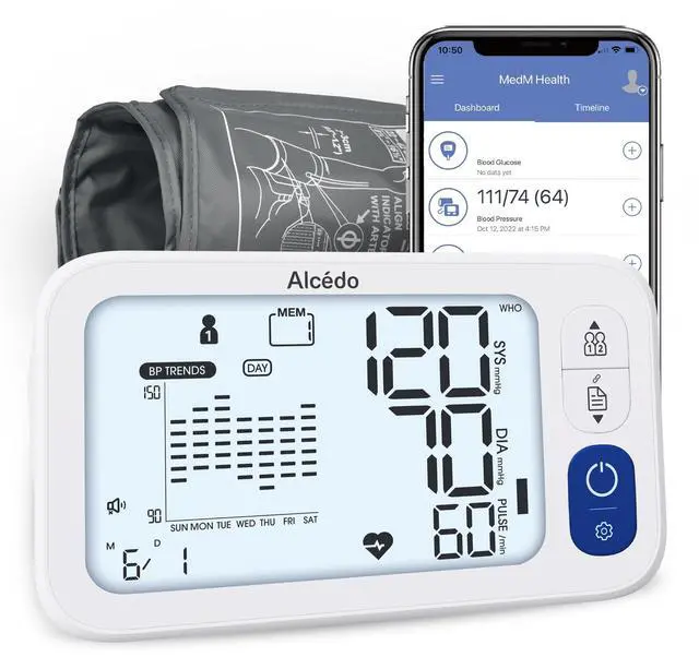 Main image of Bluetooth Blood Pressure Monitor for Home Use, Accurate Upper Arm Smart BP Machine with Wide Range Cuff, App-Enabled for iOS & Android, Super Large Backlit Screen, 2 x 250 Memory