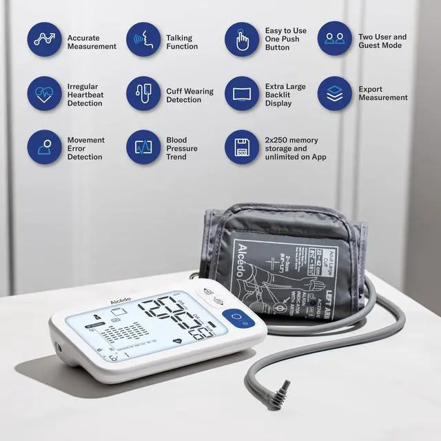 Alt view image 5 of 7 - Bluetooth Blood Pressure Monitor for Home Use, Accurate Upper Arm Smart BP Machine with Wide Range Cuff, App-Enabled for iOS & Android, Super Large Backlit Screen, 2 x 250 Memory