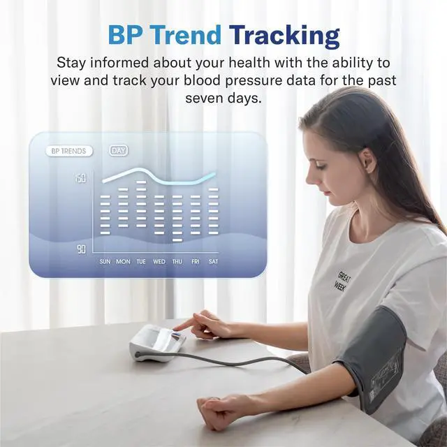 Alt view image 6 of 7 - Bluetooth Blood Pressure Monitor for Home Use, Accurate Upper Arm Smart BP Machine with Wide Range Cuff, App-Enabled for iOS & Android, Super Large Backlit Screen, 2 x 250 Memory